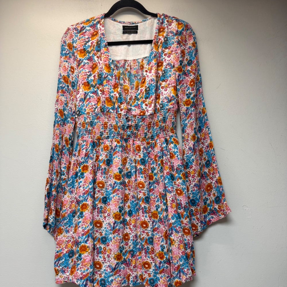 Urban Outfitters Floral Mini Dress Womens M Multi Color Excellent Boho Smocked